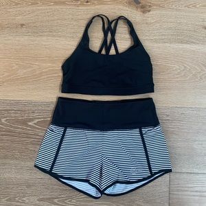 Black Sports bra (Medium)& striped black & white Maven shorts (small)